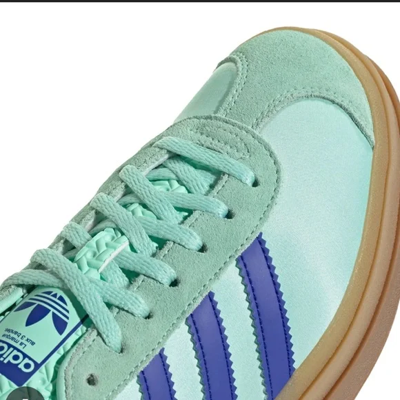 NWT - ADIDAS Gazelle Bold in Clear Mint Lucid Blue Gold Metallic - Picture 6 of 9